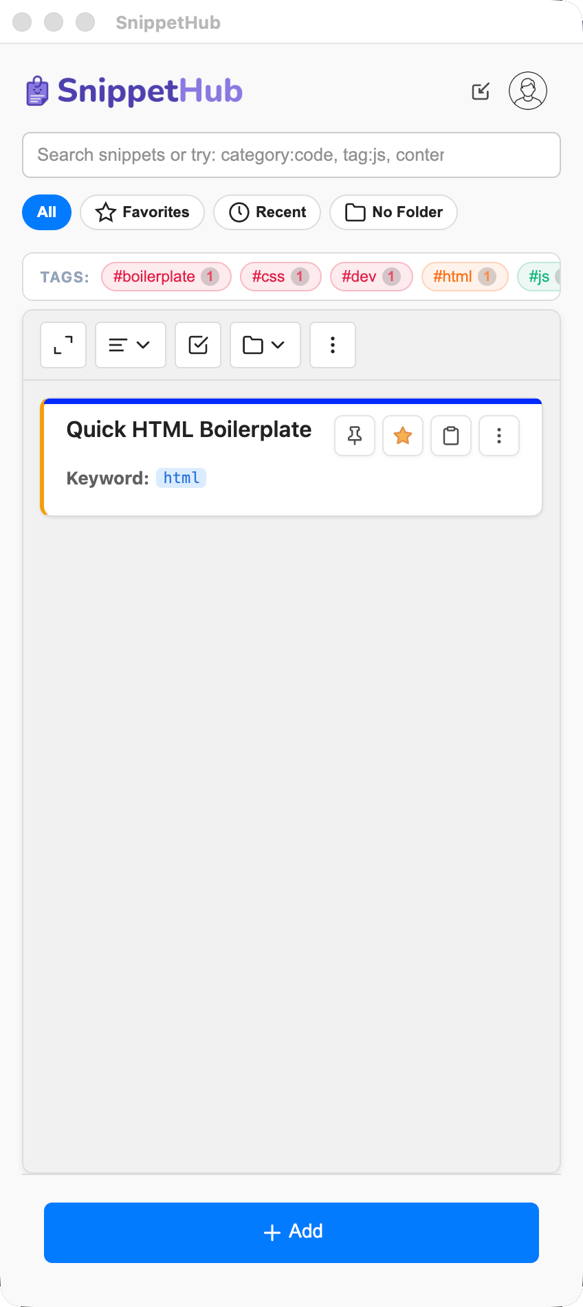 SnippetHub Main Interface